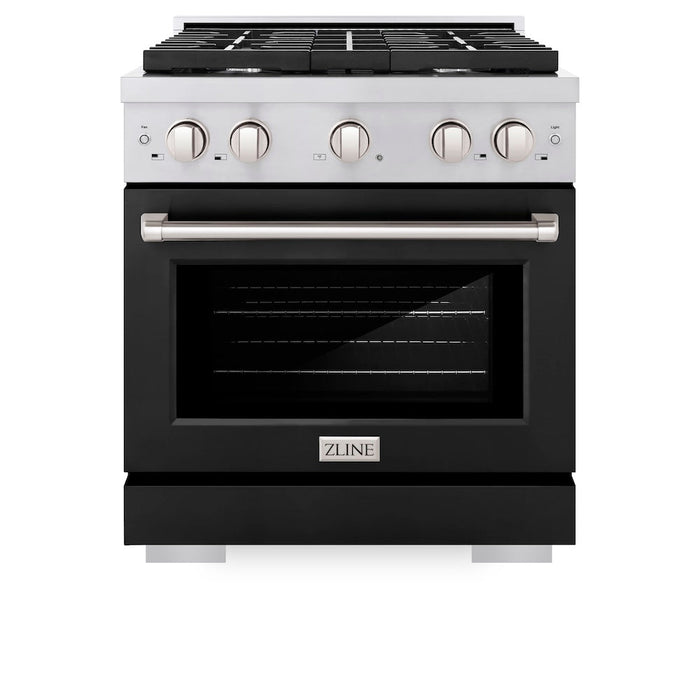 ZLINE 30 in. 4.2 cu. ft. Paramount Dual Fuel Range with 4 Burner Gas Cooktop and Electric Convection Oven in Stainless Steel with Black Matte Door (SDR-BLM-30)