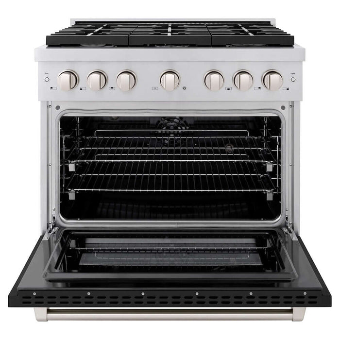 ZLINE 36 in. 5.2 cu. ft. Paramount Dual Fuel Range with 6 Burner Gas Cooktop and Electric Convection Oven in Stainless Steel with Black Matte Door (SDR-BLM-36)