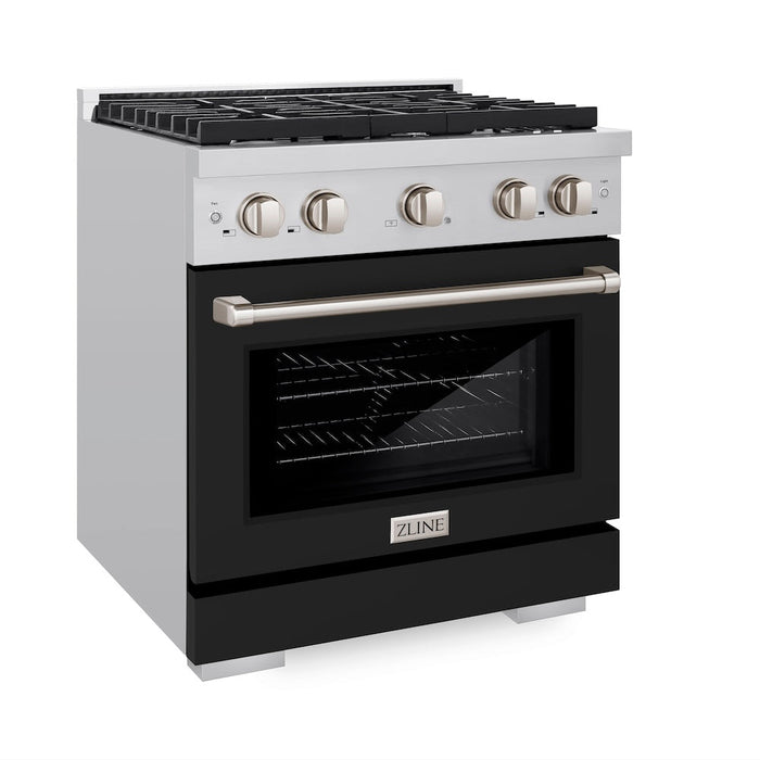 ZLINE 30 in. 4.2 cu. ft. Paramount Gas Range with 4 Burner Cooktop and Convection Gas Oven in Stainless Steel with Black Matte Door (SGR-BLM-30)