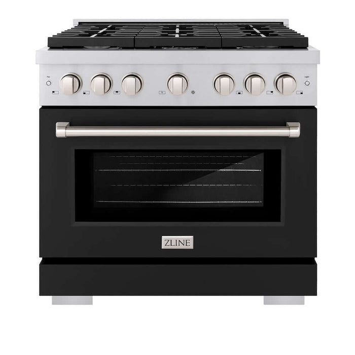 ZLINE 36 in. 5.2 cu. ft. Paramount Gas Range with 6 Burner Cooktop and Convection Gas Oven in Stainless Steel with Black Matte Door (SGR-BLM-36)