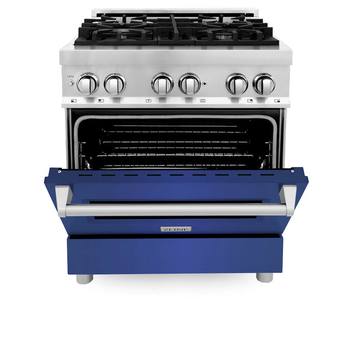 ZLINE 30 in. 4.0 cu. ft. Dual Fuel Range with Gas Stove and Electric Oven in Stainless Steel with Blue Matte Door (RA-BM-30)