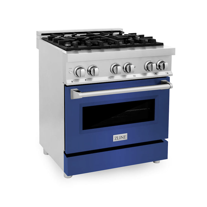 ZLINE 30 in. 4.0 cu. ft. Dual Fuel Range with Gas Stove and Electric Oven in Stainless Steel with Blue Matte Door (RA-BM-30)