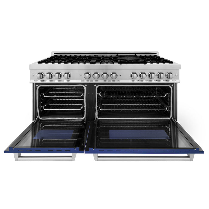 ZLINE 60 in. 7.4 cu. ft. Dual Fuel Range with Gas Stove and Electric Oven in Stainless Steel with Blue Matte Doors (RA-BM-60)