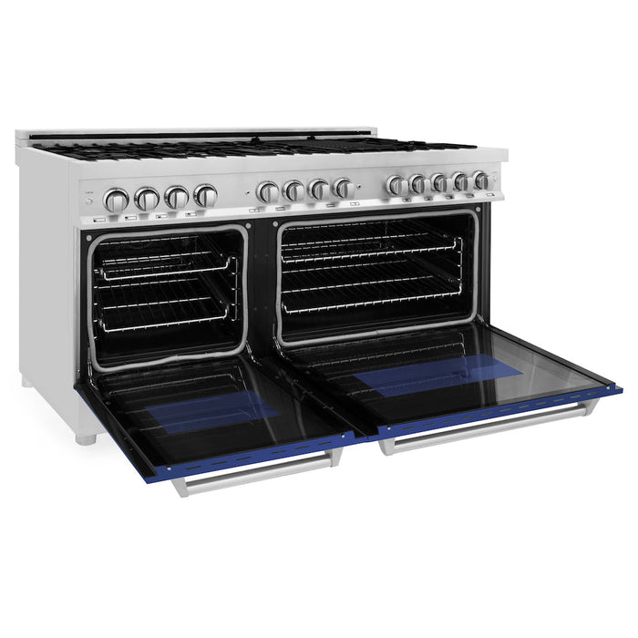 ZLINE 60 in. 7.4 cu. ft. Dual Fuel Range with Gas Stove and Electric Oven in Stainless Steel with Blue Matte Doors (RA-BM-60)