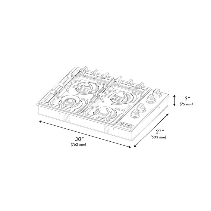 ZLINE 30 in. Gas Cooktop with 4 Gas Brass Burners (RC-BR-30)