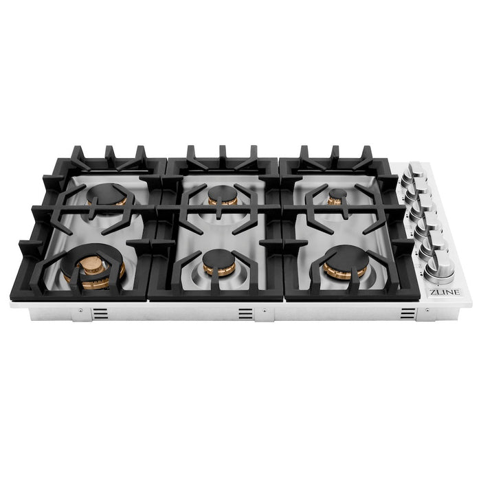 ZLINE 36 in. Gas Cooktop with 6 Gas Brass Burners (RC-BR-36)