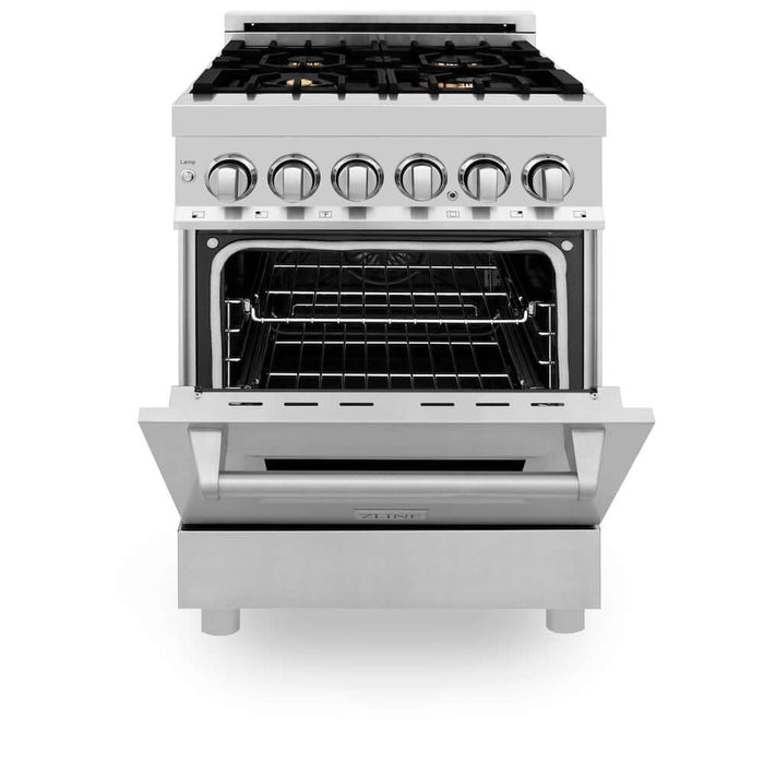 ZLINE 24 in. 2.8 cu. ft. Legacy Dual Fuel Range with Gas Cooktop and Electric Convection Oven in Stainless Steel with 4 Brass Burners (RA-BR-24)