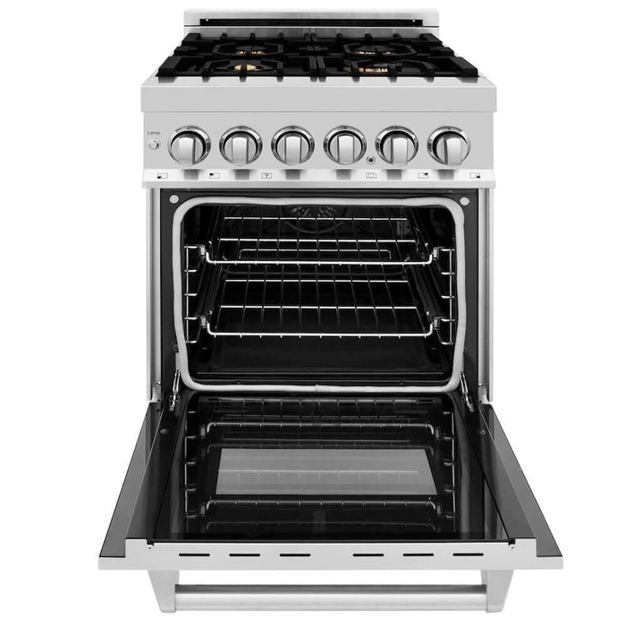 ZLINE 24 in. 2.8 cu. ft. Legacy Dual Fuel Range with Gas Cooktop and Electric Convection Oven in Stainless Steel with 4 Brass Burners (RA-BR-24)