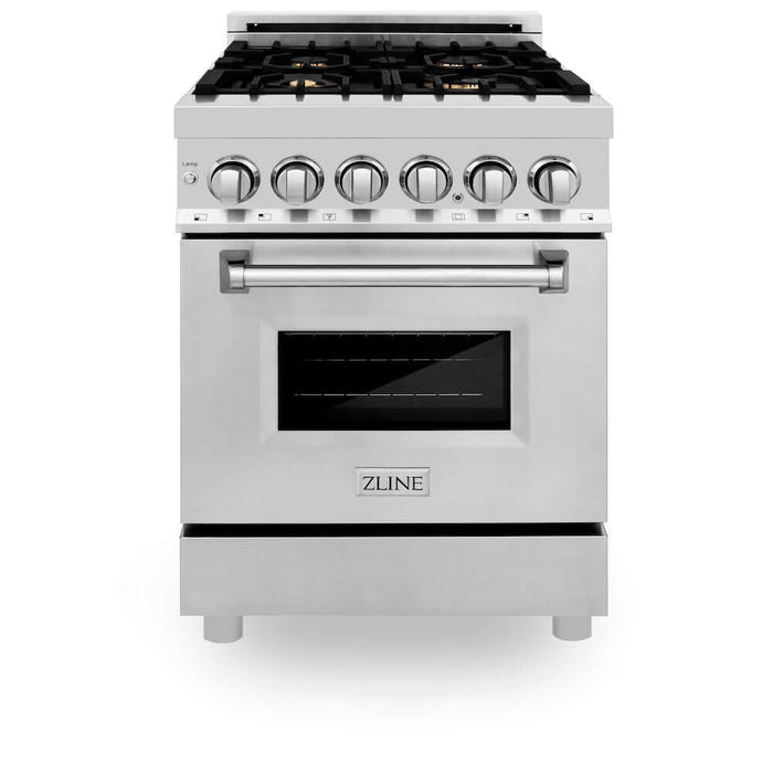 ZLINE 24 in. 2.8 cu. ft. Legacy Dual Fuel Range with Gas Cooktop and Electric Convection Oven in Stainless Steel with 4 Brass Burners (RA-BR-24)