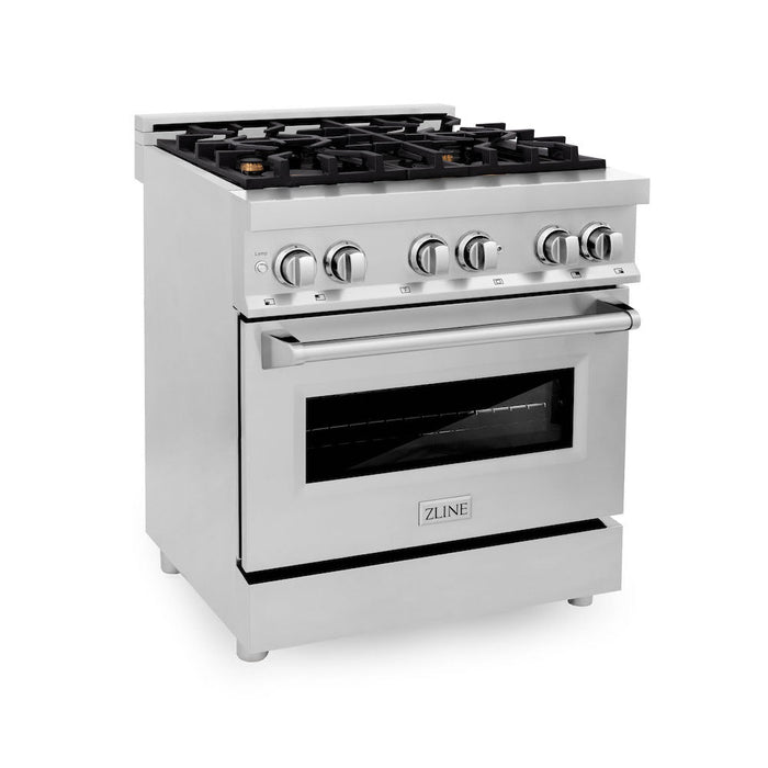 ZLINE 30 in. 4.0 cu. ft. Dual Fuel Range with Gas Stove and Electric Oven in Stainless Steel and Brass Burners (RA-BR-30)