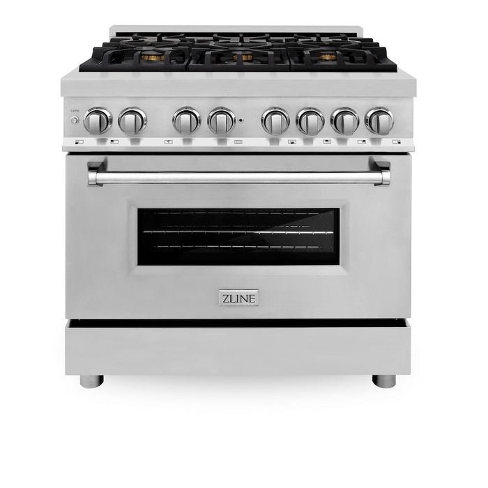 ZLINE 36 in. Dual Fuel Range with Gas Stove and Electric Oven in Stainless Steel with Brass Burners (RA-BR-36)