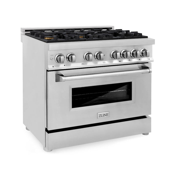 ZLINE 36 in. Dual Fuel Range with Gas Stove and Electric Oven in Stainless Steel with Brass Burners (RA-BR-36)