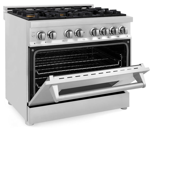 ZLINE 36 in. Dual Fuel Range with Gas Stove and Electric Oven in Stainless Steel with Brass Burners (RA-BR-36)