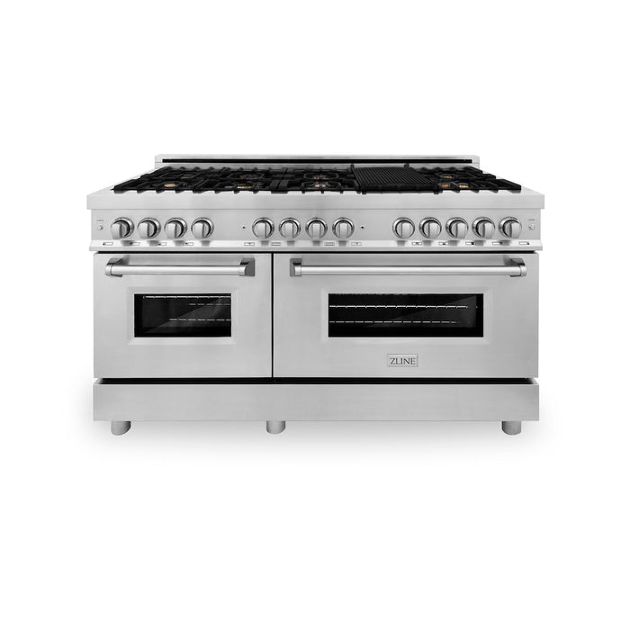 ZLINE 60 in. 7.4 cu. ft. Dual Fuel Range with Gas Stove and Electric Oven in Stainless Steel with Brass Burners (RA-BR-60)