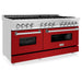 ZLINE 60 in. 7.4 cu. ft. Dual Fuel Range with Gas Stove and Electric Oven in Stainless Steel with Red Gloss Doors (RA-RG-60) 