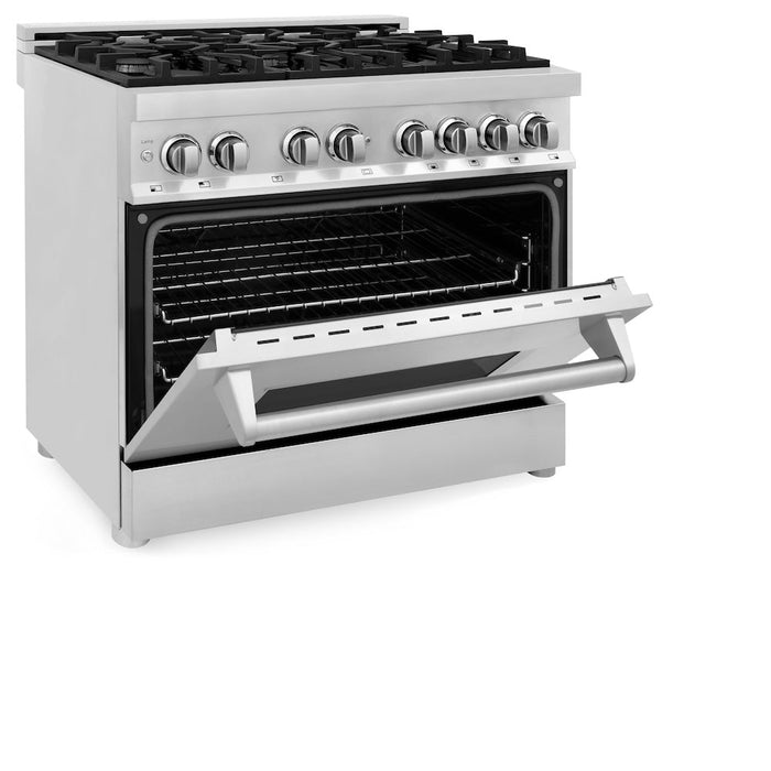 ZLINE 36 in. Kitchen Package with Stainless Steel Dual Fuel Range and Convertible Vent Range Hood (2KP-RARH36)