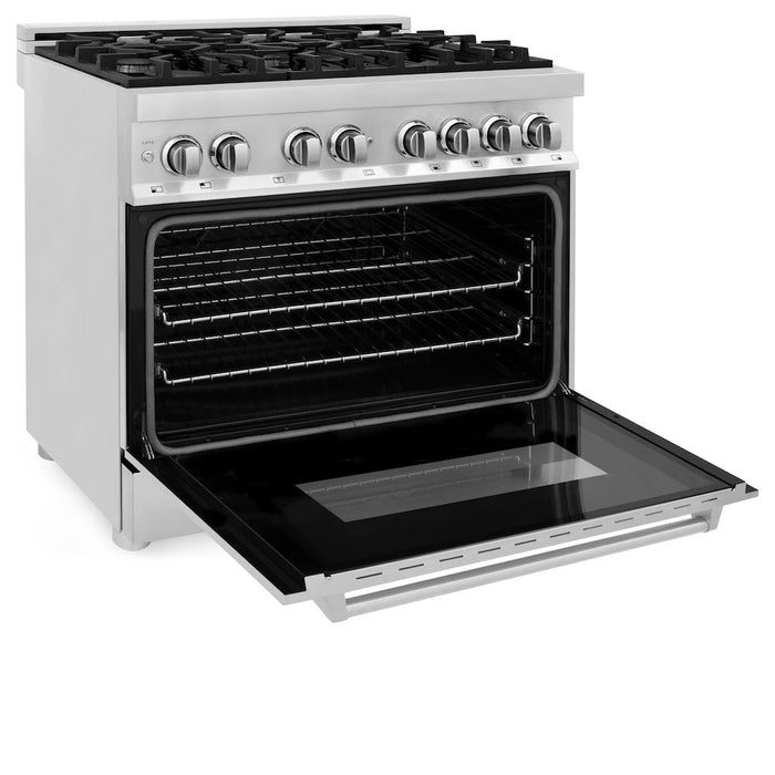 ZLINE 36 in. Kitchen Package with Stainless Steel Dual Fuel Range and Convertible Vent Range Hood (2KP-RARH36)