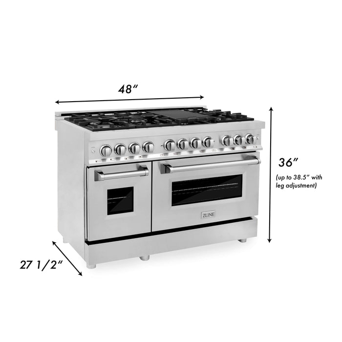 ZLINE 48 in. Kitchen Package with Stainless Steel Dual Fuel Range, Convertible Vent Range Hood and Tall Tub Dishwasher (3KP-RARH48-DWV)