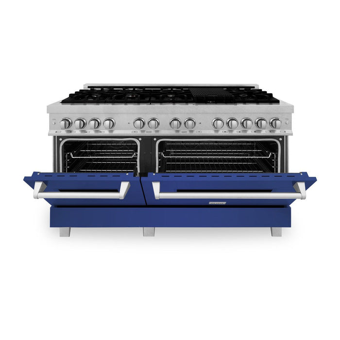 ZLINE 60 in. 7.4 cu. ft. Dual Fuel Range with Gas Stove and Electric Oven in Fingerprint Resistant Stainless Steel with Blue Matte Doors (RAS-BM-60)