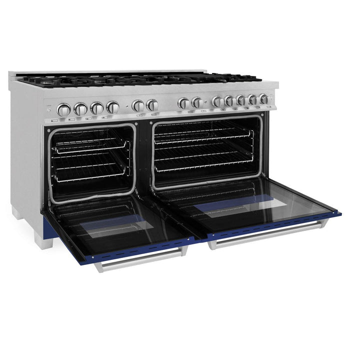 ZLINE 60 in. 7.4 cu. ft. Dual Fuel Range with Gas Stove and Electric Oven in Fingerprint Resistant Stainless Steel with Blue Matte Doors (RAS-BM-60)