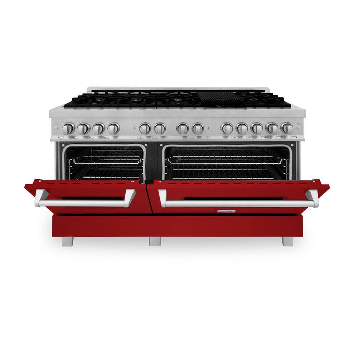 ZLINE 60 in. 7.4 cu. ft. Dual Fuel Range with Gas Stove and Electric Oven in Fingerprint Resistant Stainless Steel and Red Gloss Doors (RAS-RG-60)