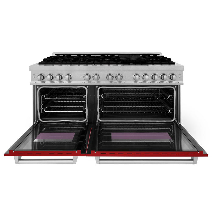 ZLINE 60 in. 7.4 cu. ft. Dual Fuel Range with Gas Stove and Electric Oven in Fingerprint Resistant Stainless Steel and Red Gloss Doors (RAS-RG-60)