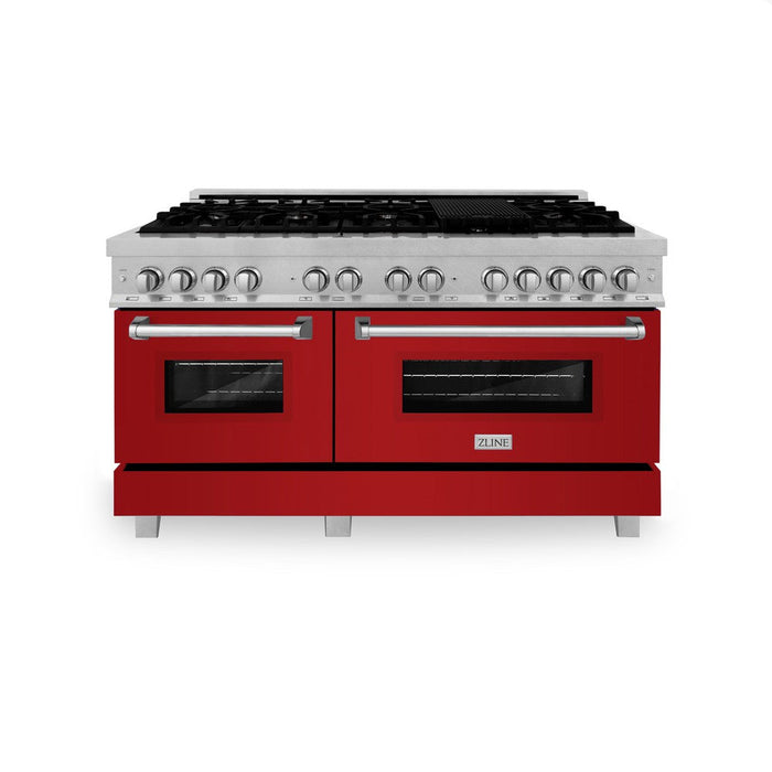 ZLINE 60 in. 7.4 cu. ft. Dual Fuel Range with Gas Stove and Electric Oven in Fingerprint Resistant Stainless Steel and Red Gloss Doors (RAS-RG-60)