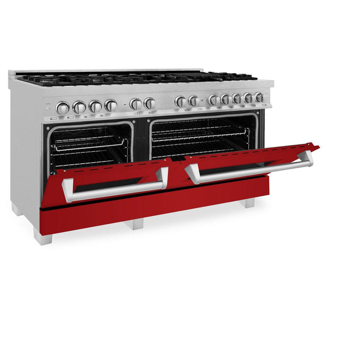 ZLINE 60 in. 7.4 cu. ft. Dual Fuel Range with Gas Stove and Electric Oven in Fingerprint Resistant Stainless Steel and Red Gloss Doors (RAS-RG-60)