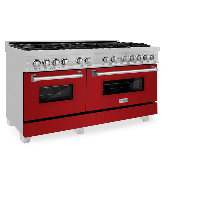 ZLINE 60 in. 7.4 cu. ft. Dual Fuel Range with Gas Stove and Electric Oven in Fingerprint Resistant Stainless Steel and Red Gloss Doors (RAS-RG-60)