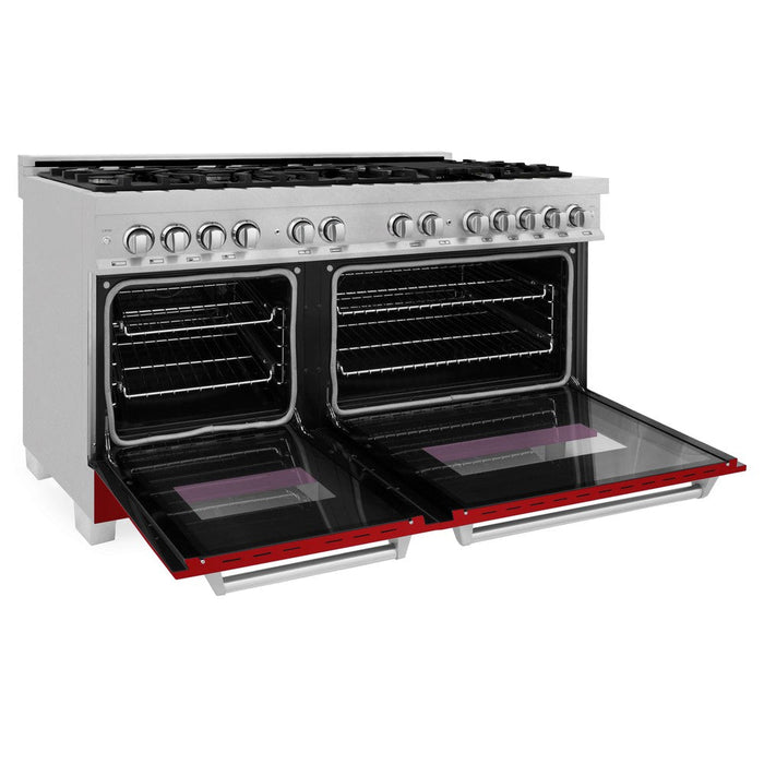 ZLINE 60 in. 7.4 cu. ft. Dual Fuel Range with Gas Stove and Electric Oven in Fingerprint Resistant Stainless Steel and Red Gloss Doors (RAS-RG-60)