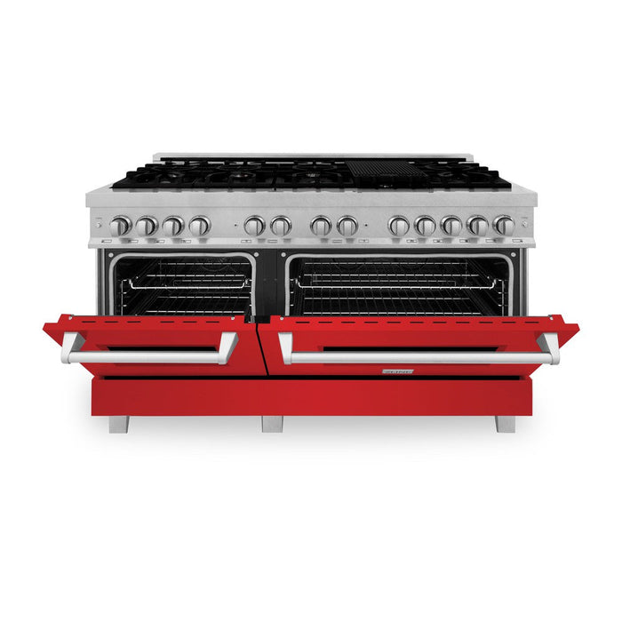 ZLINE 60 in. 7.4 cu. ft. Dual Fuel Range with Gas Stove and Electric Oven in Fingerprint Resistant Stainless Steel and Red Matte Doors (RAS-RM-60)