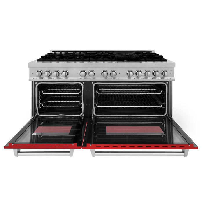 ZLINE 60 in. 7.4 cu. ft. Dual Fuel Range with Gas Stove and Electric Oven in Fingerprint Resistant Stainless Steel and Red Matte Doors (RAS-RM-60)