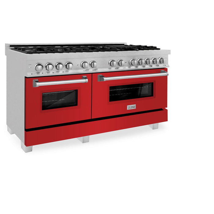 ZLINE 60 in. 7.4 cu. ft. Dual Fuel Range with Gas Stove and Electric Oven in Fingerprint Resistant Stainless Steel and Red Matte Doors (RAS-RM-60)