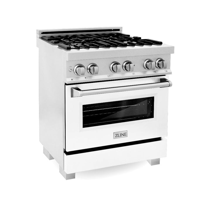 ZLINE 30 in. 4.0 cu. ft. Dual Fuel Range with Griddle and White Matte Door in Fingerprint Resistant Stainless (RAS-WM-GR-30)