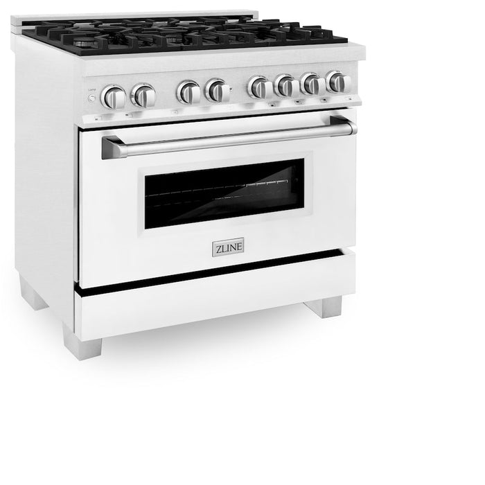 ZLINE 36 in. 4.6 cu. ft. Dual Fuel Range with Gas Stove and Electric Oven in Fingerprint Resistant Stainless Steel and White Matte Door (RAS-WM-36)