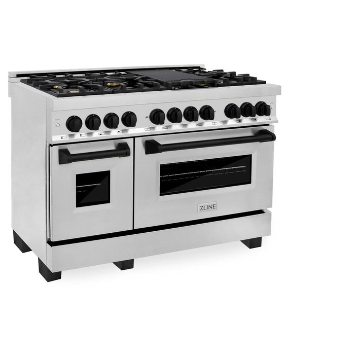 ZLINE Autograph Edition 48 in. 6.0 cu. ft. Dual Fuel Range with Gas Stove and Electric Oven in Stainless Steel with Matte Black Accents (RAZ-48-MB)