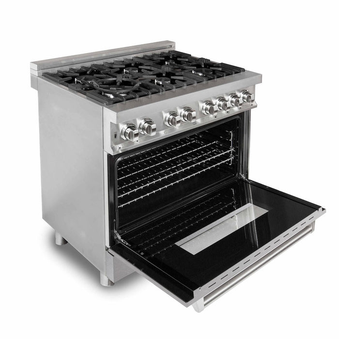 ZLINE 36 in. Kitchen Package with Stainless Steel Dual Fuel Range with Fingerprint Resistant Door and Convertible Vent Range Hood (2KP-RASNRH36)