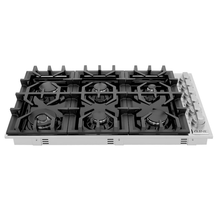 ZLINE 36 in. Gas Cooktop with 6 Gas Burners and Black Porcelain Top (RC36-PBT)