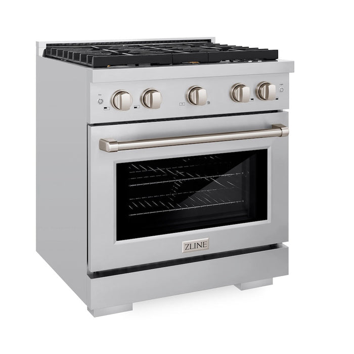 ZLINE 30 in. 4.2 cu. ft. Paramount Dual Fuel Range with Gas Cooktop and Electric Convection Oven in Stainless Steel with 4 Brass Burners (SDR-BR-30)