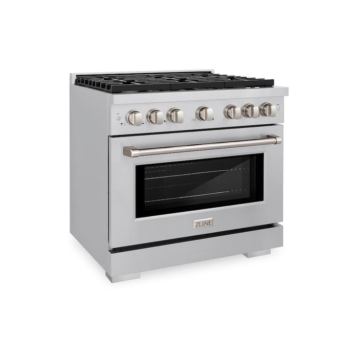 ZLINE 36 in. 5.2 cu. ft. Paramount Dual Fuel Range with Gas Cooktop and Electric Convection Oven in Stainless Steel with 6 Brass Burners (SDR-BR-36)