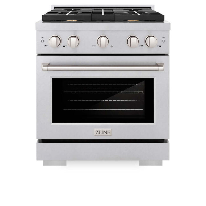 ZLINE 30 in. 4.2 cu. ft. Paramount Dual Fuel Range with Gas Cooktop and Electric Convection Oven in DuraSnow® Stainless Steel with 4 Brass Burners (SDRS-BR-30)