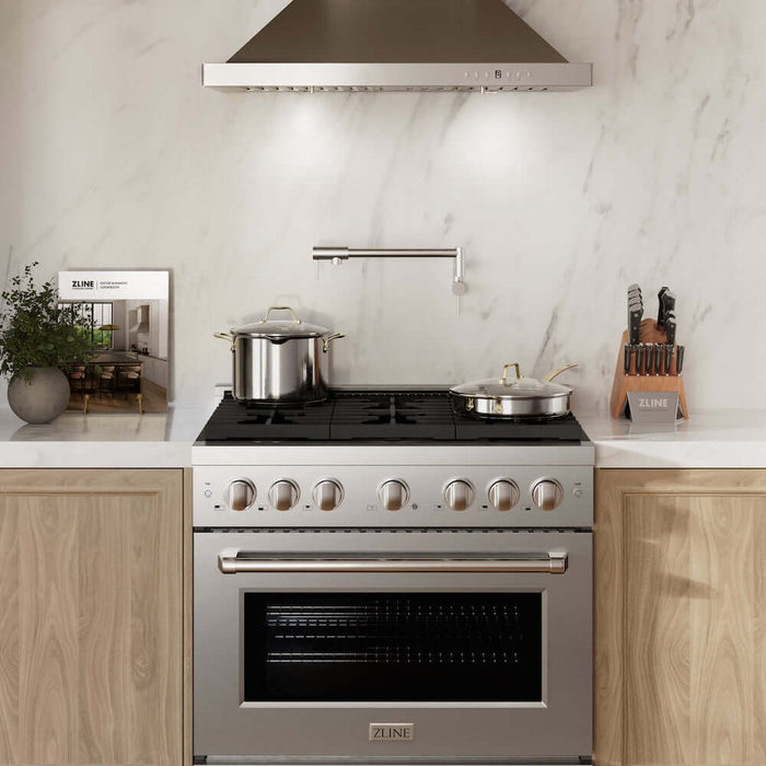 ZLINE 36 in. 5.2 cu. ft. Paramount Gas Range with Convection Gas Oven in Stainless Steel with 6 Brass Burners (SGR-BR-36)