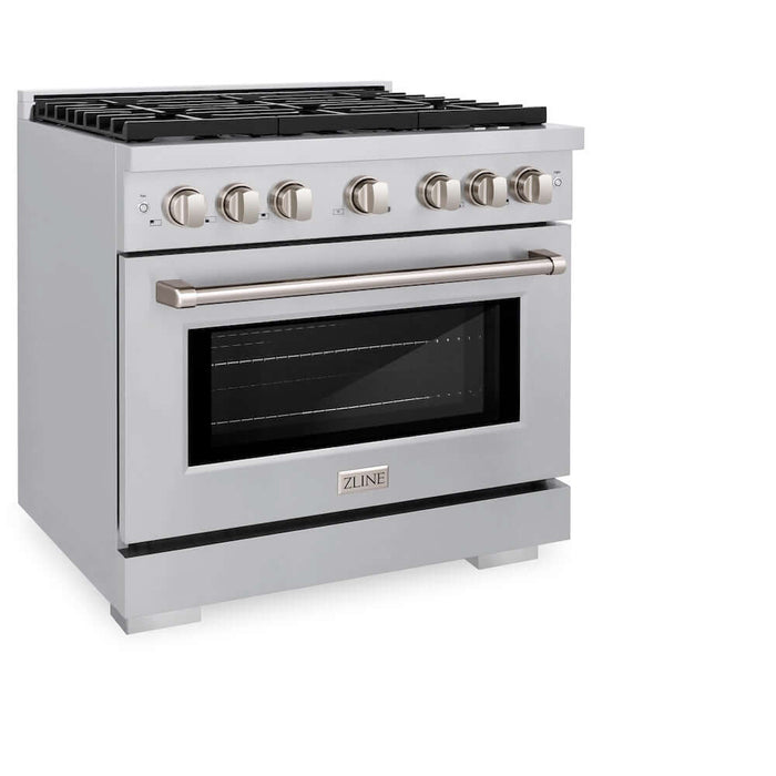 ZLINE 36 in. 5.2 cu. ft. Paramount Gas Range with Convection Gas Oven in Stainless Steel with 6 Brass Burners (SGR-BR-36)