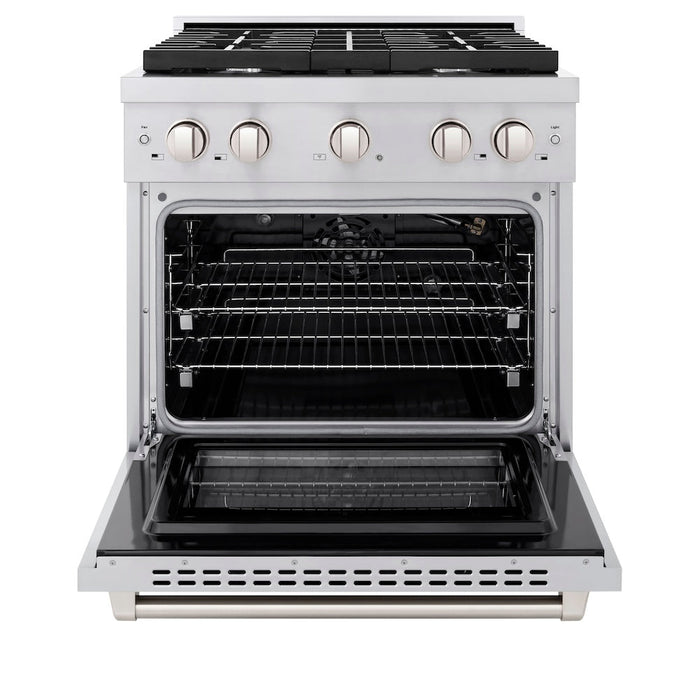 ZLINE 30 in. Kitchen Package Stainless Steel Gas Range and Over The Range Microwave with Traditional Handle