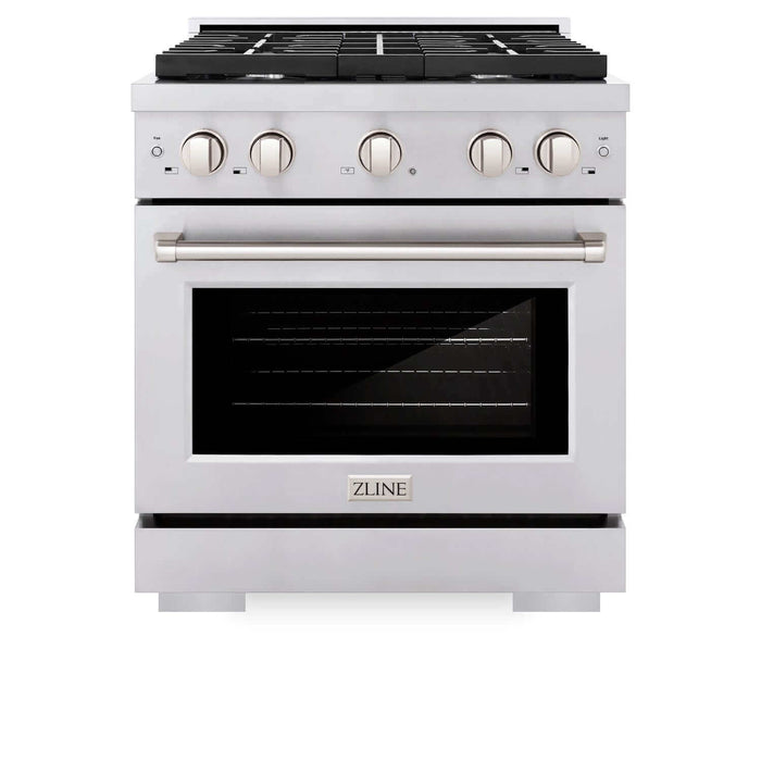 ZLINE 30 in. Kitchen Package with Stainless Steel Gas Range, Traditional Over The Range Microwave and Tall Tub Dishwasher