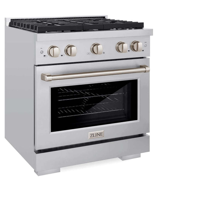 ZLINE 30 in. Kitchen Package with Stainless Steel Gas Range, Convertible Vent Range Hood and Microwave Drawer