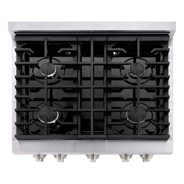 ZLINE 30 in. Kitchen Package with Stainless Steel Gas Range, Convertible Vent Range Hood and Microwave Drawer