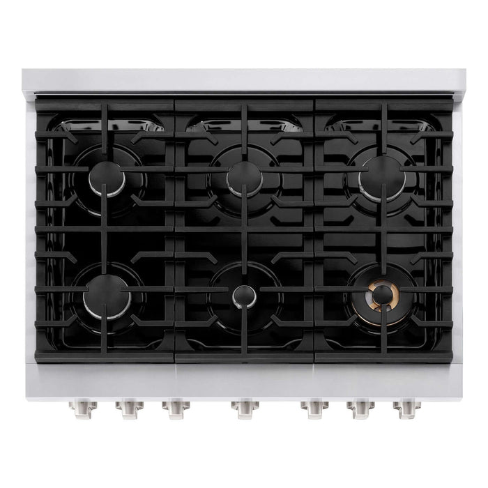 ZLINE 36 in. Kitchen Package with Stainless Steel Gas Range, Convertible Vent Range Hood and Microwave Drawer