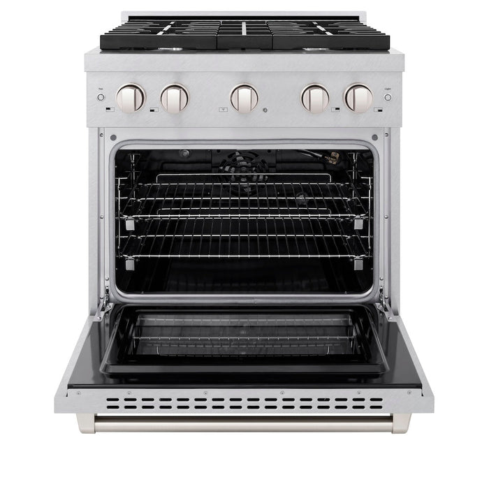 ZLINE 30 in. 4.2 cu. ft. Paramount Gas Range with 4 Burner Cooktop and Convection Gas Oven in DuraSnow® Stainless Steel (SGRS-30)