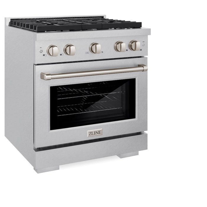 ZLINE 30 in. 4.2 cu. ft. Paramount Gas Range with 4 Burner Cooktop and Convection Gas Oven in DuraSnow® Stainless Steel (SGRS-30)